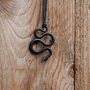 Viking Age Style Forged Iron Viper Snake Jörmungandr Pendant, comes supplied with jewelry cord