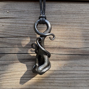 Hand Forged Nyarlathotep Necklace, Lovecraftian Black Iron Amulet, comes supplied with jewelry cord