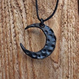 Hand Forged Black Steel Crescent Lunula Moon Pendant, comes supplied with jewelry cord