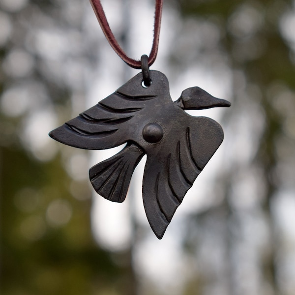 Forged Iron Viking Raven Pendant, sold with jewelry cord