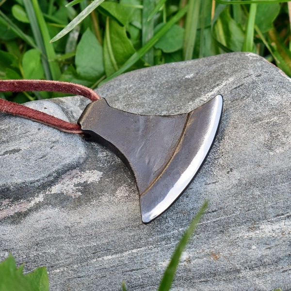 Hand Forged Viking Age Steel Runed  Authentic Varangian Dane Axe Pendant, comes supplied with jewelry cord.