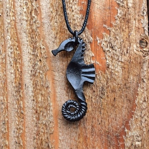 Forged Black Iron Seahorse Necklace Aquatic Oceanic Sea Horse Pendant, sold with jewelry cord