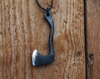 Hand Forged Viking Axe Pendant, Bearded Ax Steel Necklace, sold with jewelry cord