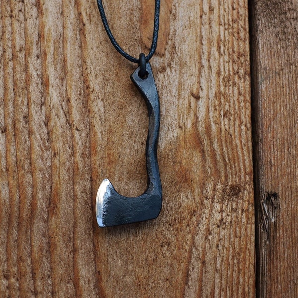 Hand Forged Viking Axe Pendant, Bearded Ax Steel Necklace, sold with jewelry cord