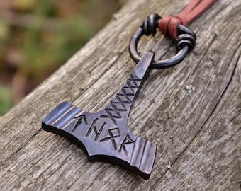 Large Forged Steel Thor's Hammer Mjolnir Pendant - Viking Varangian Runed Amulet