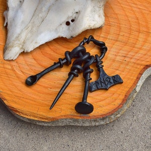 Viking Style Hand Forged Pipe Tool Set, Customizable with Thor&#39;s Hammer Amulet!