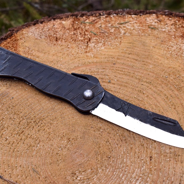 Cuchillo de carpeta de fricción nórdico de estilo Higo forjado a mano