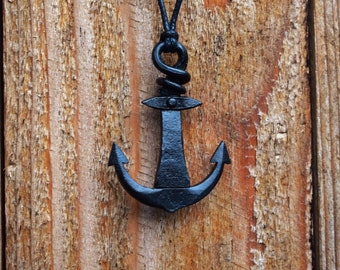 Hand Forged Black Iron Sailor's Anchor Pendant, sold with jewelry cord