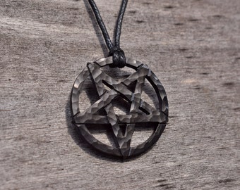 Forged Steel Black Metal Pentagram Pentacle amulet, sold with jewelry cord