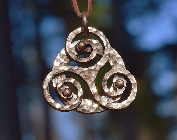 Bronze Celtic Triskelion Pendant, sold with reindeer leather thread