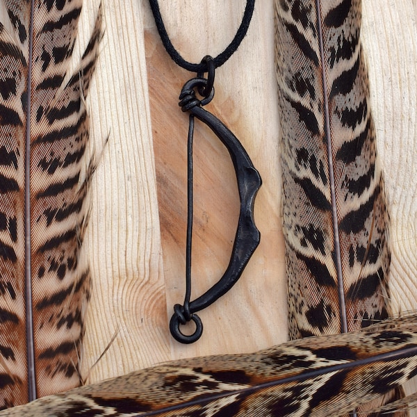 Hand Forged Trueshot Longbow Pendant, comes supplied with jewelry cord