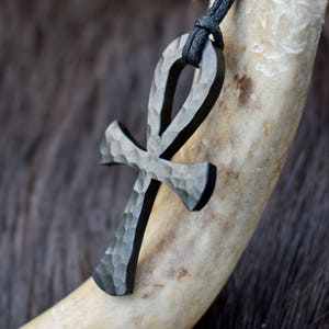 Black Steel Egyptian Cross Ankh Necklace, comes supplied with jewelry cord image 5