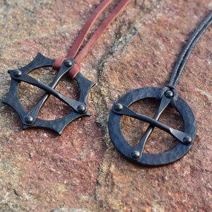 Forged Steel Solar Cross/Sun Cross Pendant, comes supplied with jewelry cord