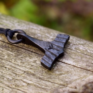 Small Forged Black Iron Thor's Hammer Pendant, available with custom viking runes. Sold with reindeer leather or black cotton thread. image 3