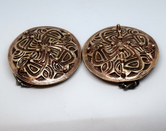 Authentic Viking Age Woman's Round Bronze Brooches, Iron Age Tavastian Turtle Brooch, sold as a pair.