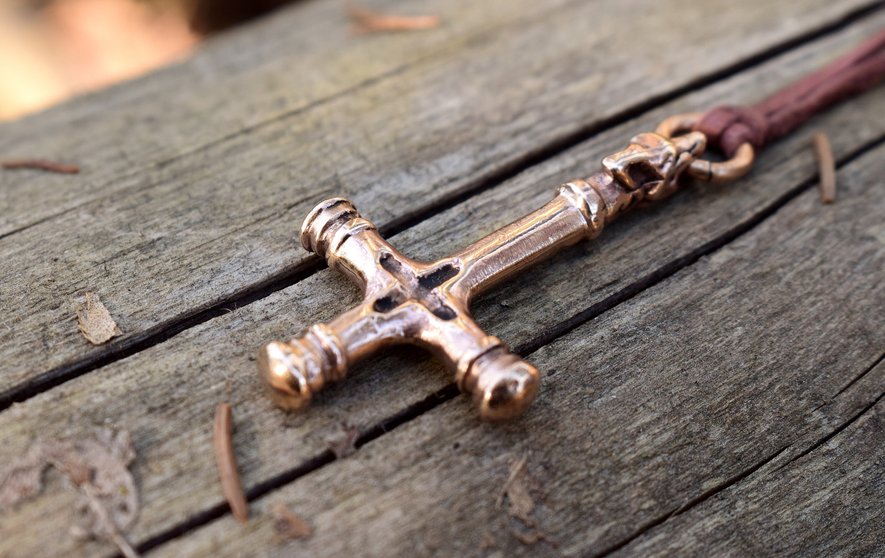 Bronze Wolf Cross Pendant, Viking Age Thor's Hammer/cross Hybrid