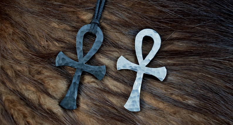 Black Steel Egyptian Cross Ankh Necklace, comes supplied with jewelry cord image 7