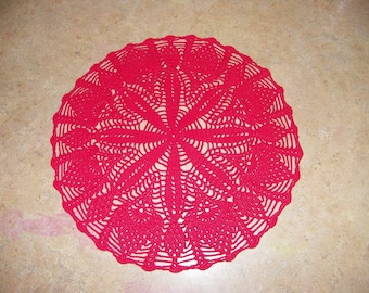 Red doilies crochet, pineapple doily, Christmas table decor, hostess gift ideas, crochet table mat, coffee table decor, rustic