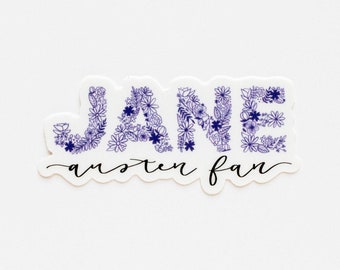 Jane Austen Floral Sticker | Jane Austen Fan Vinyl Water Bottle Sticker | Pride and Prejudice Sticker | Jane Austen Laptop Decal