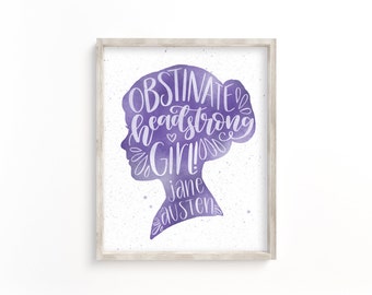 Jane Austen Purple Pride & Prejudice Wall Art | Obstinate Headstrong Girl Quote | Digital Printable | Instant Download