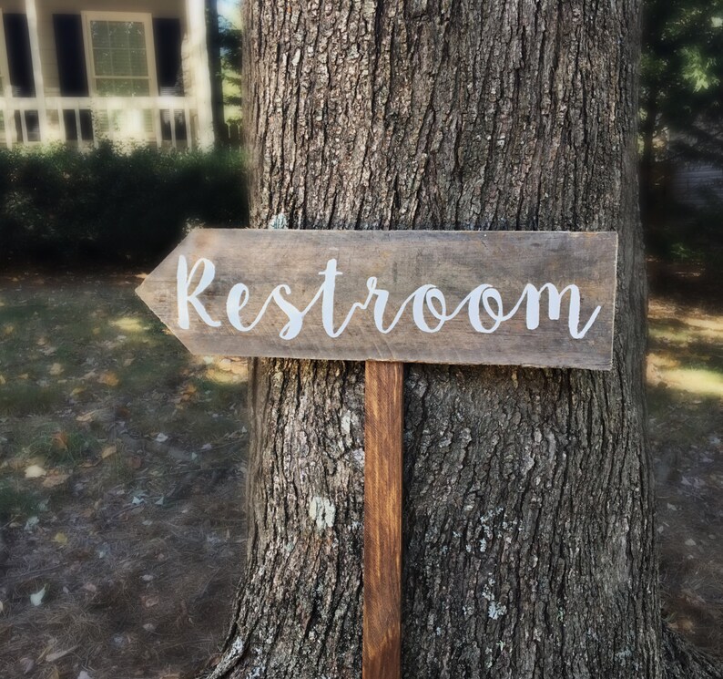 Restroom Sign Wedding Wooden Rustic Directional