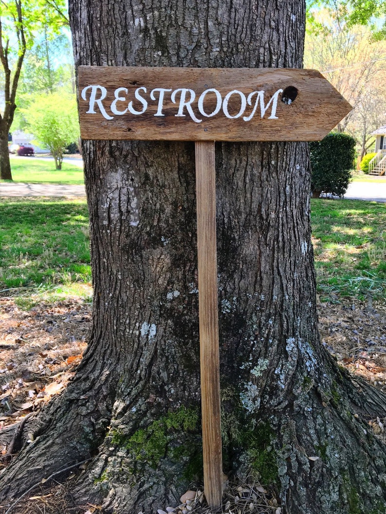 Restroom Sign Wedding Wooden Rustic Directional