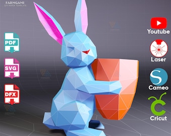 Bunny Paper Sculpture with Mini Vase – SVG, DXF, PDF Template