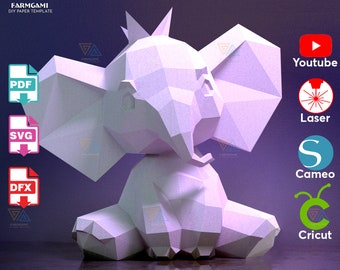 Baby Elephant 3D Paper Sculpture Template – DIY Papercraft Kit