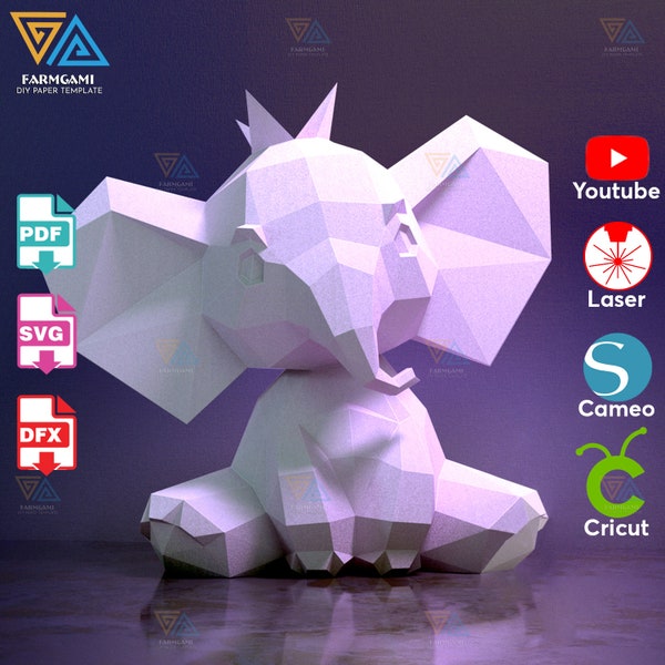 Baby Elephant Paper Model template | Baby Elephant paper Sculpture | Baby Elephant Papercraft Kit DIY 3D Paper Crafts