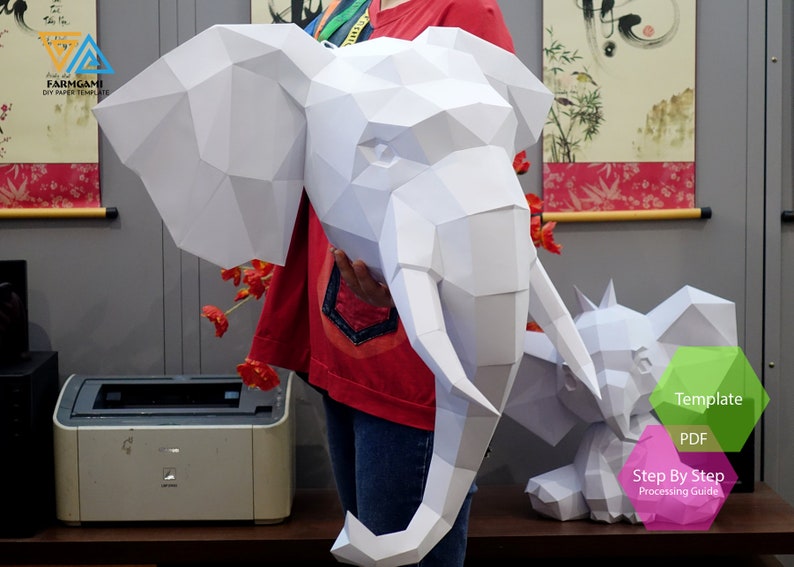 Elephant Paper Model template Elephant paper Sculpture Elephant Papercraft Kit DIY 3D Paper Crafts image 4