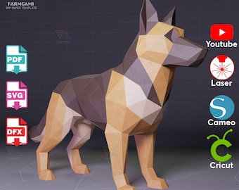 3D Papercraft German Shepherd Dog – DIY Paper Sculpture Template (Digital Download)