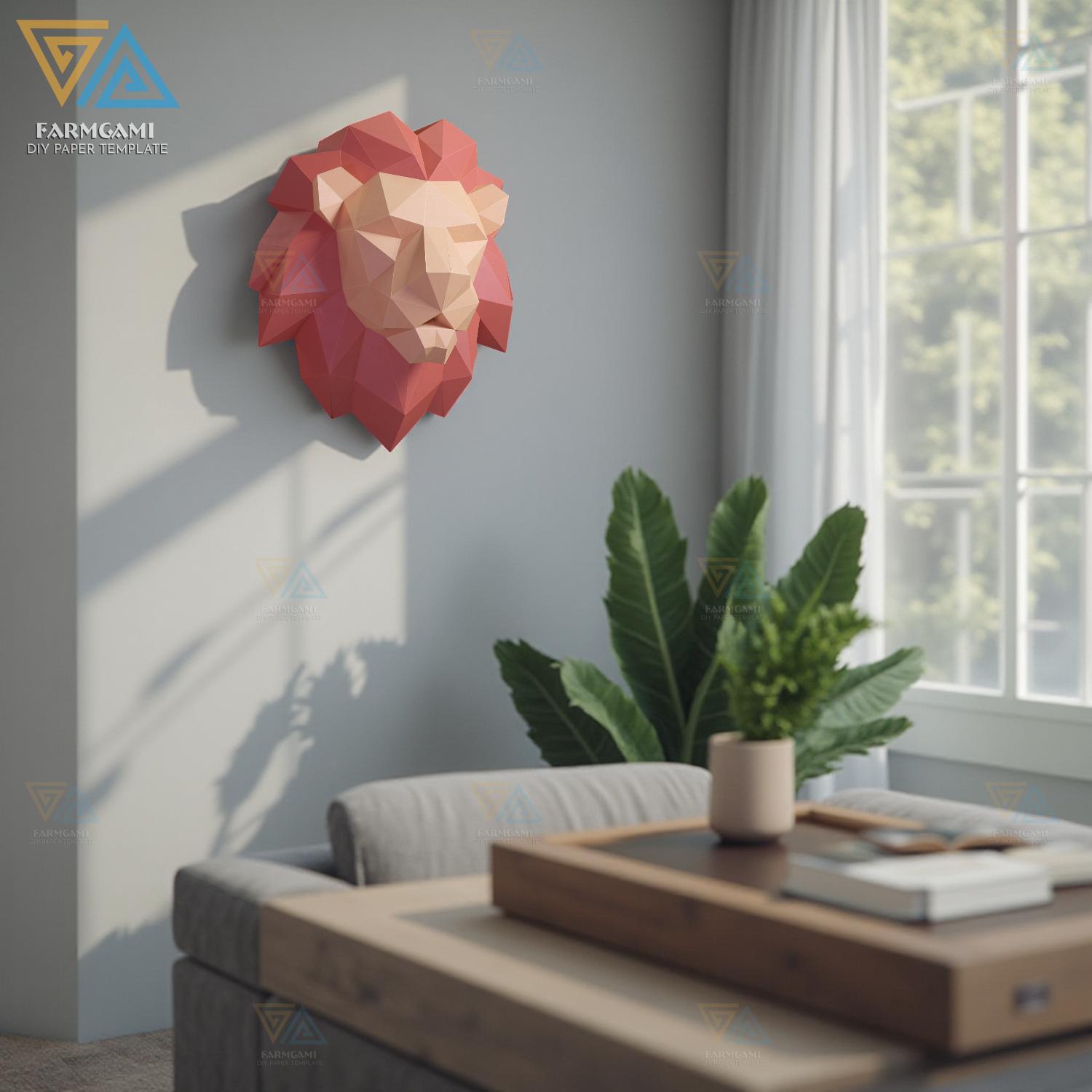 3D Papercraft Lion Head Wall Mount – DIY Paper Sculpture Template (pdf ...
