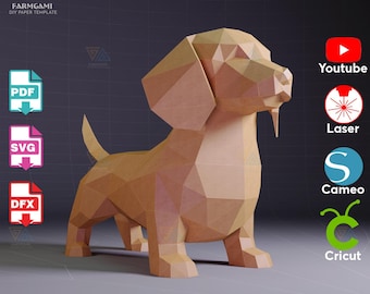 Dachshund Papercraft Template | DIY 3D Paper Dog | Printable PDF | Animal Sculpture | Digital Download