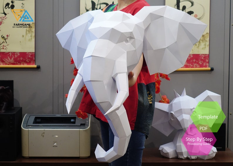 Elephant Paper Model template Elephant paper Sculpture Elephant Papercraft Kit DIY 3D Paper Crafts image 6