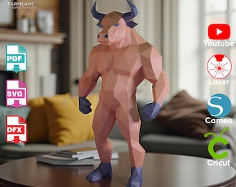 3D Papercraft Bull Warrior Template – SVG, DXF, PDF download