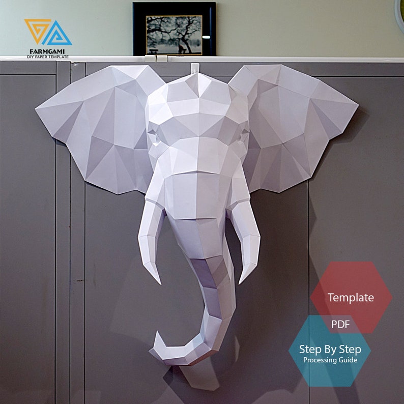 Elephant Paper Model template Elephant paper Sculpture Elephant Papercraft Kit DIY 3D Paper Crafts image 7