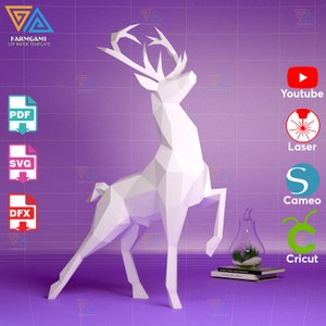 Modèle de modèle de papier de stand de cerf Sculpture en papier sur support de cerf Kit Papercraft Support De Cerf DIY 3D image 1