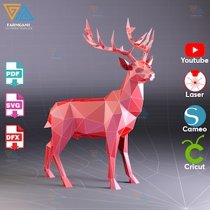 Modello di renna in carta 3D – file di taglio svg, dxf, pdf – compatibile con cricut, silhouette, brother e laser