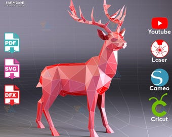 3D Paper Reindeer Template – diy Papercraft (SVG DXF PDF)