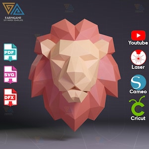 3D-papperspyssel med lejonhuvud – mall för gör-det-själv-pappersskulptur (pdf, SVG, DXF)