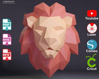 3D Papercraft Lion Head Wall Mount – DIY Paper Sculpture Template (pdf, SVG, DXF)