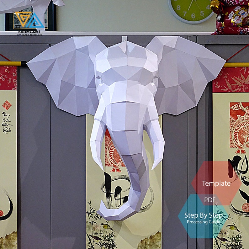 Elephant Paper Model template Elephant paper Sculpture Elephant Papercraft Kit DIY 3D Paper Crafts image 5