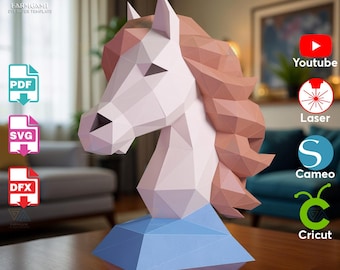 3D Papercraft Horse Head Sculpture – DIY Paper Model (Digital Download)