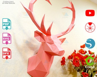 Deer Head Paper Model Template Hangging | Deer Head Paper Sculpture | Deer Head  Papercraft Kit DIY 3D, SVG for Cricut and Silhouette