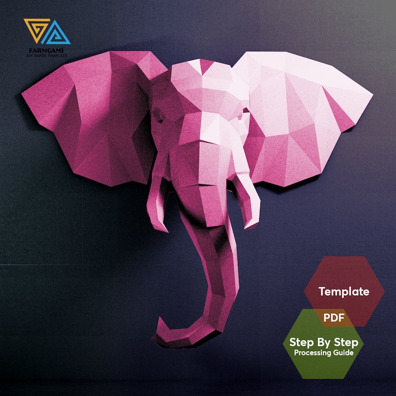 Elephant Paper Model template Elephant paper Sculpture Elephant Papercraft Kit DIY 3D Paper Crafts image 3
