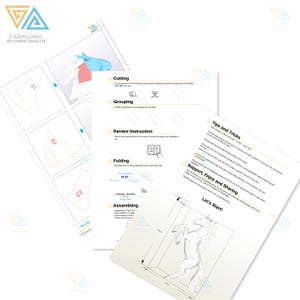 May include: A DIY paper template from Farmgami, featuring instructions and diagrams for a papercraft project. The image shows detailed steps for cutting, grouping, folding, and assembling a paper horse. Includes tips and tricks for the project.