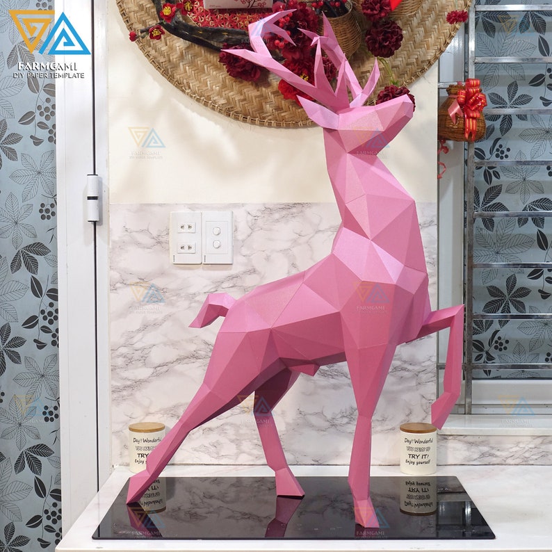 Modèle de modèle de papier de stand de cerf Sculpture en papier sur support de cerf Kit Papercraft Support De Cerf DIY 3D image 6