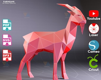 3D Paper Craft Goat Template – SVG, DXF, PDF Digital Cut Files