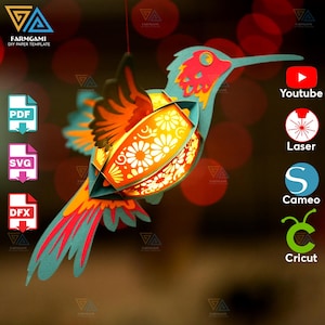 Lanterna Colibrì SVG - Modello Lanterna Animale - Lanterna Colibrì Carta Tagliata - Lanterne di Carta Insetti Fai da Te - Modello di Taglio della Carta