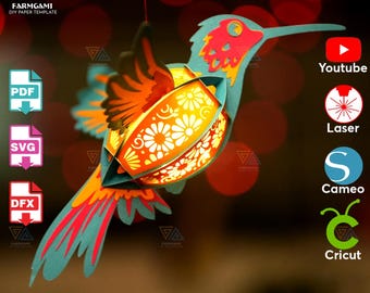 Hummingbird Paper Lantern Template – DIY Papercraft (SVG Digital File)